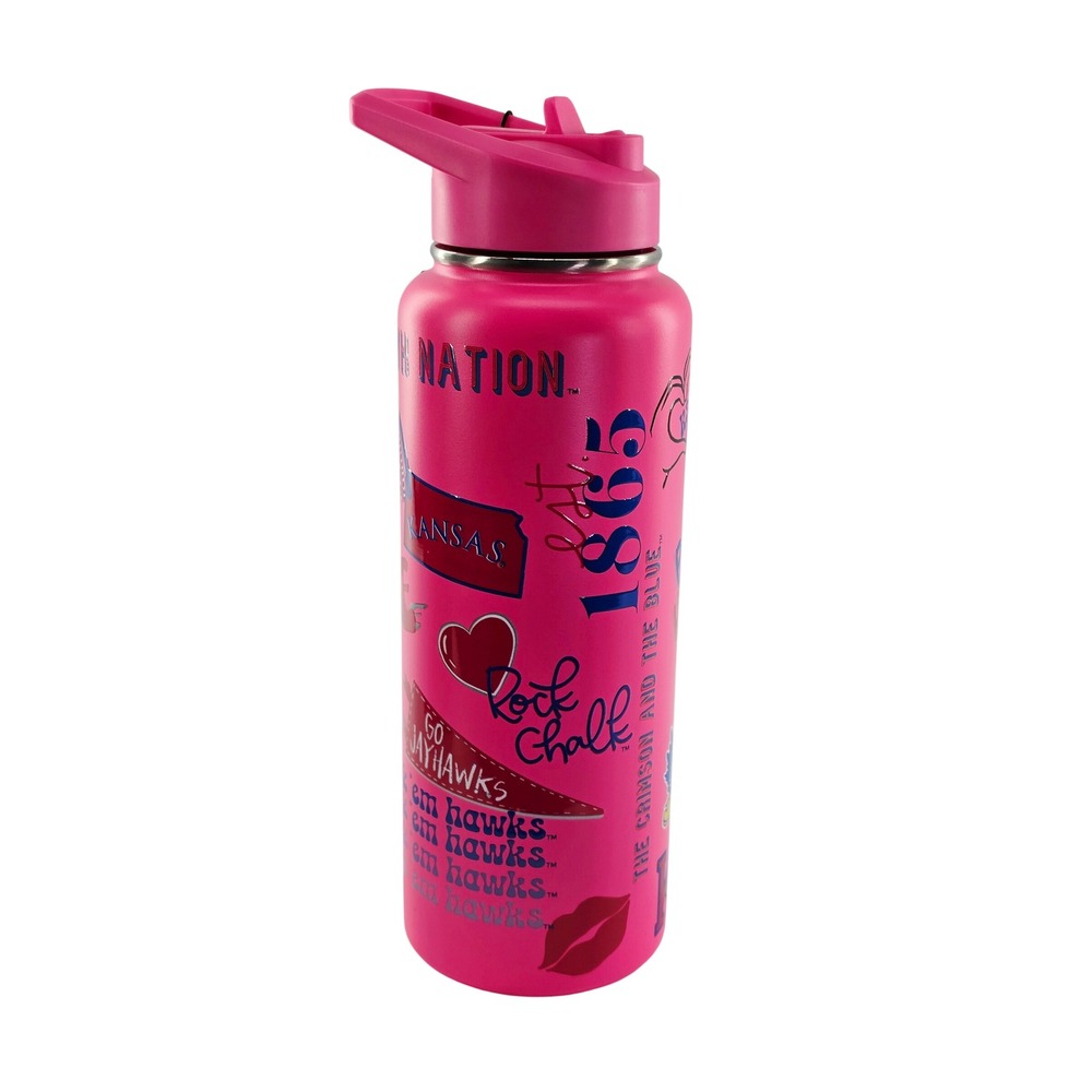 Kansas Jayhawks 34 oz Quencher Water Bottle Pink Stainless Steel Memory Company